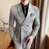 Costume pour hommes Formel 2 pièces Ensemble Slim Fit Double boutonnage Plaid Tuxedos de bal de mariage Groomsmen Blazer Pantalon Veste Manteau Pantalon v2mH #