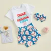 Kläduppsättningar födda Baby Girl Baseball Outfit Letter Print Kort ärm Romper Shorts pannband Set 3st Summer Outfits