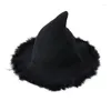 Articoli per feste HEZIOWYUN Cappelli da strega di Halloween da donna Accessorio per costume cosplay in maschera con bordo in peluche a tesa larga