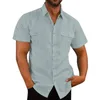 Летние льняные повседневные рубашки мужские с коротким рукавом сплошной цвет рубашка с отложным воротником мужская дышащая блузка в пляжном стиле 5XL s82q #