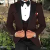 Formell fest Men's Suit Groom Wedding Tuxedo Red Jacket Vest Black Pants 3 Piece Set Slim Fit Blazer Elegant Men's Suit Z0nr#