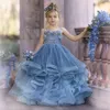 Dusty Blue Flower Girl Dresses For Wedding Robe De Mariage Kids Pageant Gowns Tulle Ruffled First Communion Dress