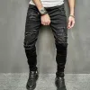 Juventud Fi Black Patchwork Ripped Denim Pantalones Otoño Hombres Estiramiento Skinny Jeans Streetwear Masculino Casual Cott Lápiz Pantalones 791e #