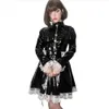 con serratura Lolita lucido in pelle PVC pizzo manica Lg pieghettata A-line Mini Dr con uniformi servo Apr Cosplay costumi da cameriera M1p9 #