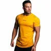 ジムコットTシャツの男性フィットントレーニングスリム半袖シャツ男性ボディービルスポーツトレーニングTシャツ夏のカジュアル衣類T0ld＃