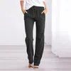 summer Women's Cott Linen Pants Drawstring Loose Wide-Leg Pants For Women Solid Straight Lg Trousers With Pocket 57oB#
