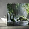 Waterval Douchegordijnen Lente Tropisch Groen Jungle Oerbos Park Natuurlijke Struiken Bloemen Bemoste Doek Badkamer Decor Set 240328