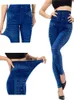 visnxgi Seaml Slim Women Faux Denim Jeans Leggings Fitn Workout Pocket Printing Summer Casual Pencil Pants Sports Jeggings J1tM#