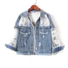 Damesjassen Bloemen Geborduurd Uitsparing Kantpaneel Denim Zomerjeans Zonbescherming Kleding Splice Jean Tops