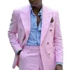 Pink 2 Piece Men Suits 2023 Double Breasted Peaked Lapel Custom Made Groomsmen Wedding Tuxedo Prom Beach Manlig kostym Dräkt Homme X8JF#