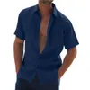 Noir Beach Style Hawaii Shirt Tops manches courtes col rabattu Cott lin Butt Blouse travail voyage style mâle chemise ample t6G1 #