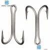 Fiskekrokar 20st rostfritt stål Dubbel Big Strong Sharp Fish Hook Size 4/0 5/0 6/0 7/0 8/0 9/0 230630 Drop Leverans Dhwkz