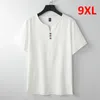 Herr t-skjortor 9xl linne t-shirt män sommar fast färg t-shirt mode casual tees topps man hönsley krage plus storlek 8xl