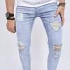 uomini eleganti fori W blu skinny jeans da motociclista slim stretch Distred Cott pantaloni da jogging pantaloni in denim 88wR #