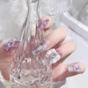 Falska naglar Hearst-form Rhinestone Purple Lång lyxig rodnad konstgjord för nagelkonstmanikyrdekoration