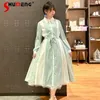 Vestidos casuais 2024 cor doce combinando vestido de comprimento médio elegante estilo japonês manga longa lace-up midi camisa para mulheres