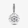 Sparkling Snowflake Double Dangle Charm Pandoras 925 Srebrny Srebrny luksusowy urok zestaw Bransoletka Making Crystal Charms Designer Naszyjnik Wisian