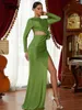 Robes décontractées Yesexy Robe d'été Femmes 2024 Tendance Découpe À Manches Longues Split Maxi Vert Bal