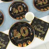 Party Decoration 40 Years Black Gold Birthday Disponertable Tableware Plates Cup 40th Decor Adult Anniversary Supplies