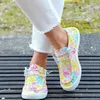 Zapatos informales de lona para mujer, zapatillas planas a la moda con estampado de flores, transpirables, vulcanizados, para correr