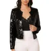 attraente Giacca da donna con maniche Lg Mano W Party Blazer con paillettes Coprispalle aperto Frt Crop Jacket n47m #