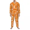 Home Clothing Orange Retro Mod Pajamas Men 60s Square Print Kawaii Room Sleepwear Spring 2 Pieces Vintage Oversize Graphic Set