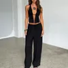 Pantalon de deux pièces pour femmes Sexy 2 Set Stripe Tie-Up Dos nu Halter Neck Camis Crop Tops Jambes larges Femmes Tenues d'été Débardeur sans manches