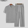 Men's T-Shirts 2023 Men Sets Solid Vintage Stand Collar Short Sleeve Shirt Pants 2PCS Retro Chinese Style Mens Casual Suits S-5XL24328