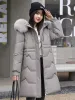 Jaqueta feminina para baixo inverno nova gola de pele com capuz comprimento médio parkas coreano fi casual solto espessamento quente para baixo casacos cott i3dq #