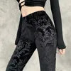 Pantalon noir imprimé gothique rétro Goth Haraiuku taille haute pantalon évasé gothique esthétique punk taille haute femme pantalon 22404A X7M1 #