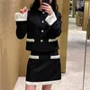 Work Dresses 2024 Early Spring Fashion Black Slim Heavy Duty Studded Round Neck Suit Outer Tower Coat Skirt