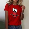 T-shirts pour femmes Nez rouge imprimé col rond à manches courtes petit haut femmes coton manches t-shirts Ringer Tee