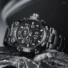Relógios de pulso masculino relógio 2024 preto aço de alta qualidade esporte relógios de pulso LED luz Erkek Saat