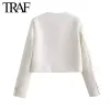 traf Women Fi Spring New Flip Pocket Jacket Однобортные твидовые короткие пальто с круглым вырезом Шикарные женские топы Mujer j2du #