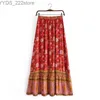 Kjolar skorts boho drottningar hippie kvinnor blommor tryck tofs strand bohemiska veckade kjol damer hög elastisk midja a-line rayon maxi yq240328