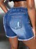 2023 sommar ny elastisk midja rippade denimshorts för kvinnor FI High Stretch Skinny Tassel Sexiga shorts Jeans Casual Clothing I5HP#