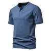 T-shirt de verão Homens 100% Cott Henley Collar Cor Sólida Manga Curta Camiseta Mens Casual Tops Tees Alta Qualidade Pulôver Top k3l9 #