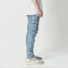 Fahsi Jeans Mannen Broek W Effen Kleur Multi Zakken Denim Midden Taille Cargo Jeans Plus Size Casual Broek Mannelijke Dagelijkse Slijtage r6a3 #