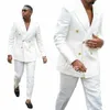 Élégant blanc hommes costume mariage marié Tuxedos veste fête formelle personnalisé double boutonnage mâle blazer pantalon Trajes De Hombre Q38O #