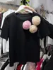 Camisetas para mujer, camiseta de manga corta con flores tridimensionales con sentido de nicho de diseño elegante para mujer, camisetas holgadas de moda con cuello redondo 2024
