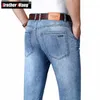 spring Summer 2023 Men Regular Fit Thin Light Blue Jeans Busin Fi Casual Stretch Straight-leg Trousers Male Brand Pants o3uN#