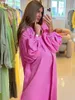 Clacive Fashion Loose Pink Linen Dress Sets For Women 2 Pieces Elegant Long Sleeve Robes With VNeck Sleeveless Dresses Set 240312