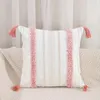 Kudde sovrumskudde Boho Farmhouse Decor Tufted Throw Case Covers med tofsar för soffa bomullslinne