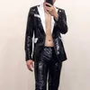 premium Black Mirror Glossy Leather Sier Patchwork Collar Blazers Men Vintage Streetwear Social Party Masculino Men Clothing t3jQ#