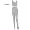 Tank top och staplade byxor 2 -stycken Set Women Casual Sportswear Sleewel Tracksuits Fi Workout Gray Matching Set N4W8#