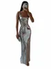 Sexy Sling Backl Siery Maxi Dres para mujeres Fi Body de cintura alta Clevel Dr Vestidos de fiesta femenina W2NM#