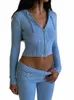 Solid Sticked 2 Piece Set Women Tracksuit LG Sleeve Zipper Hooded Sweater Jackets Crop Top Flare Pants Stretchy Matching Suit R1YC#