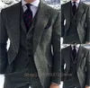 Herringbe Mannen Pakken Formele Busin Blazer-Set Bruin Tweed Wollen Bruidsjonkers Marraige Bruiloft Tuxedo Jacket + Vest + broek R0oe #