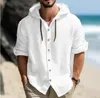 Letnia męska lniana koszula solidna streetwear lg rękawie bluza z kapturem Cardigan Carding do męskich topów swobodne luźne koszulki S1EB#