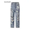 damaged Holes Jeans Retro Casual Straight Denim Hip Hop Ripped Jeans Streetwear Men Wide Leg Jeans High Quality 696i#